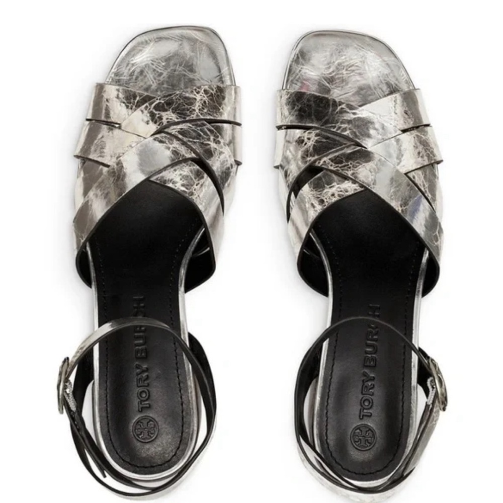 Tory Burch CITY HEEL SANDAL metallic silver